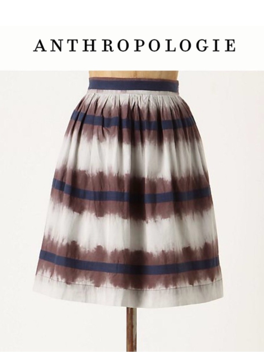 Anthropologie Edme & Esyllye Navy, Brown & White Inkwell Skirt